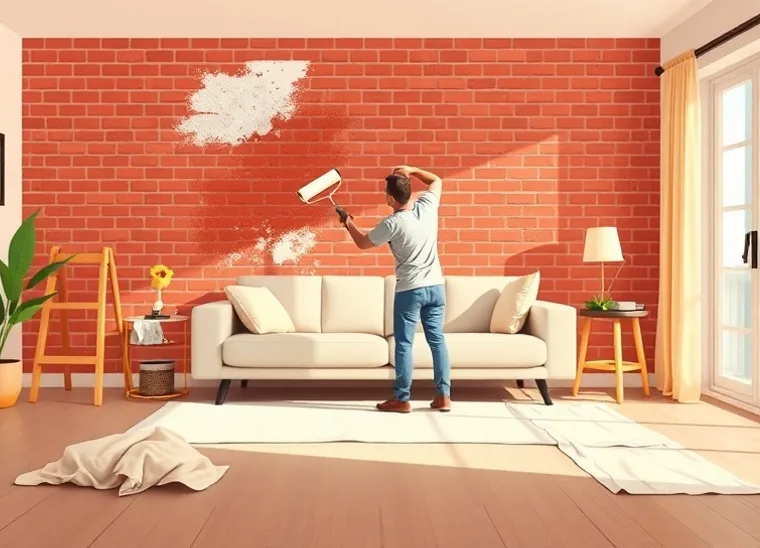 Peintre appliquant la peinture au rouleau sur un mur de salon