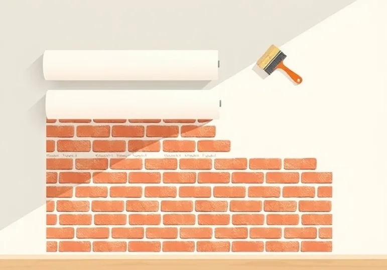 Pose de papier peint, rouleau et brosse à maroufler